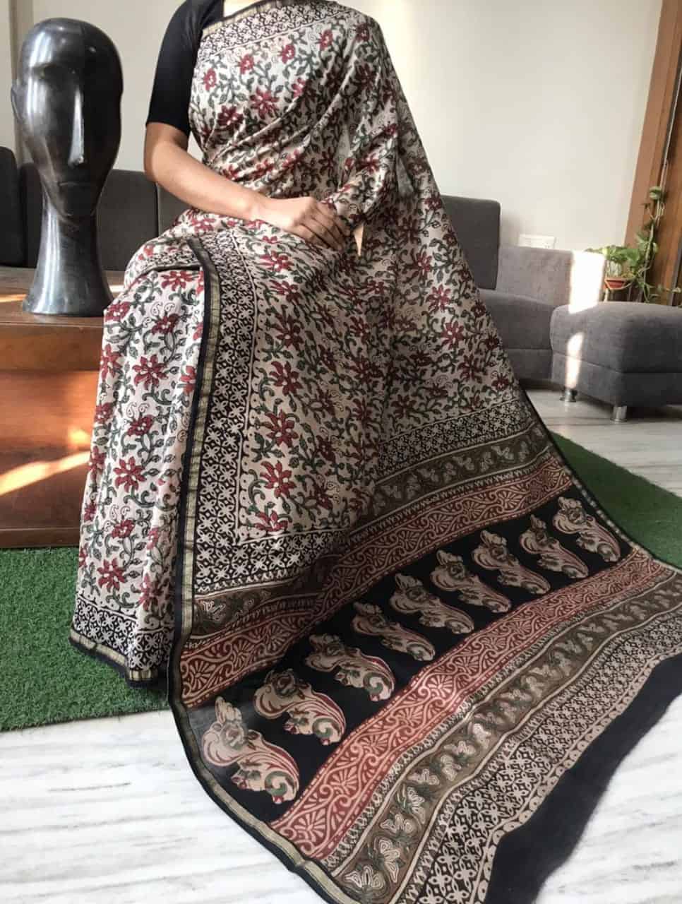 Block Printed Chanderi handloom Silk Cotton Saree PC1014 Worldwide Ship –  Parijat Collections