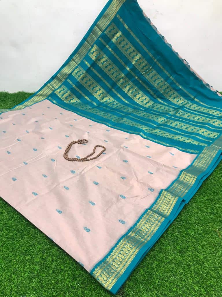 Gadwal Cotton Silk Butta Cream Saree | Kankatala